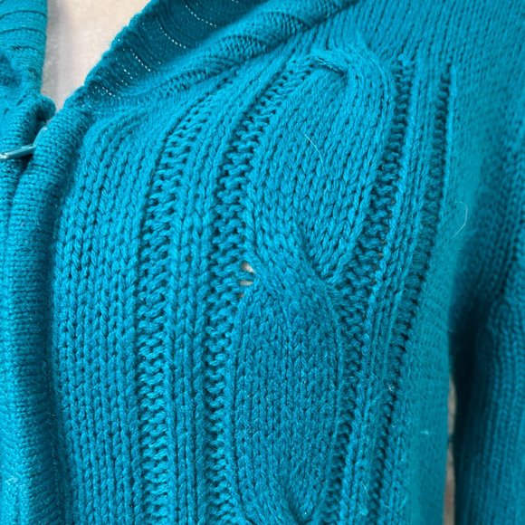 πCarol Rose Turquoise 2-Way Zipper Acrylic Cable Pattern Long Sleeves Cardigan - Picture 4 of 16